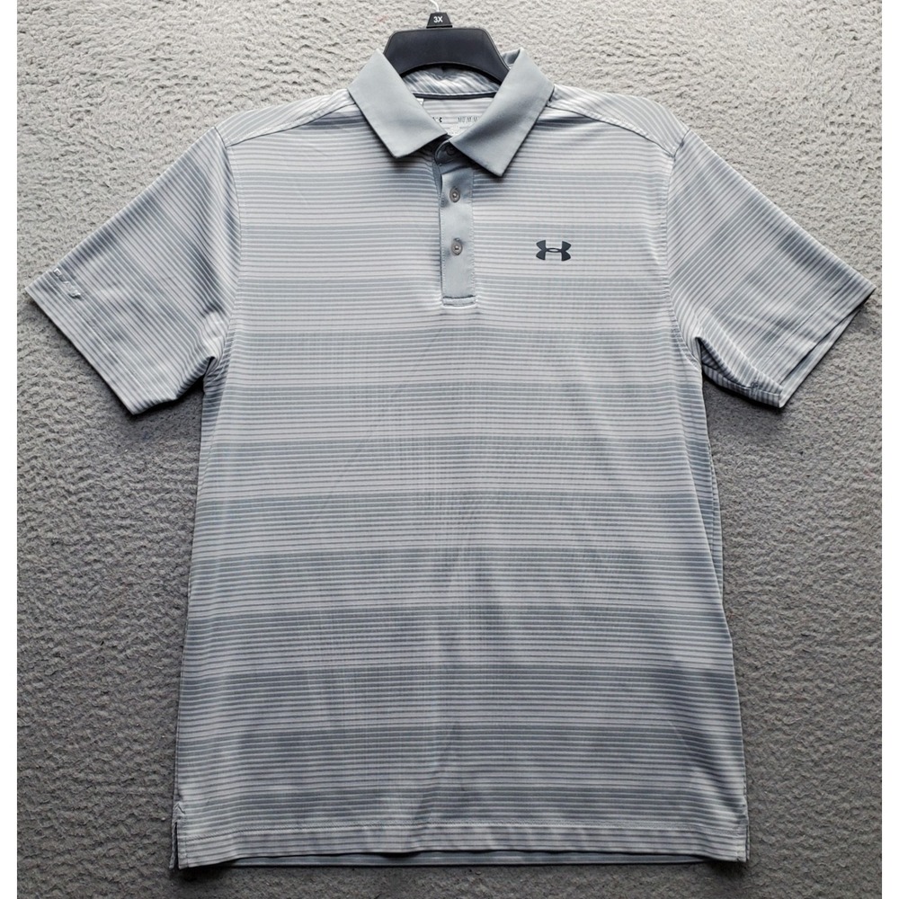 Under Armour Golf Polo Shirt Mens M Multi Striped HeatGear Short Sleeve Popover